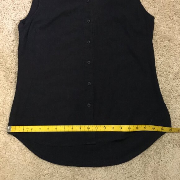 Navy Blue Linen Blend Button Down Sleeveless Top - Picture 9 of 11